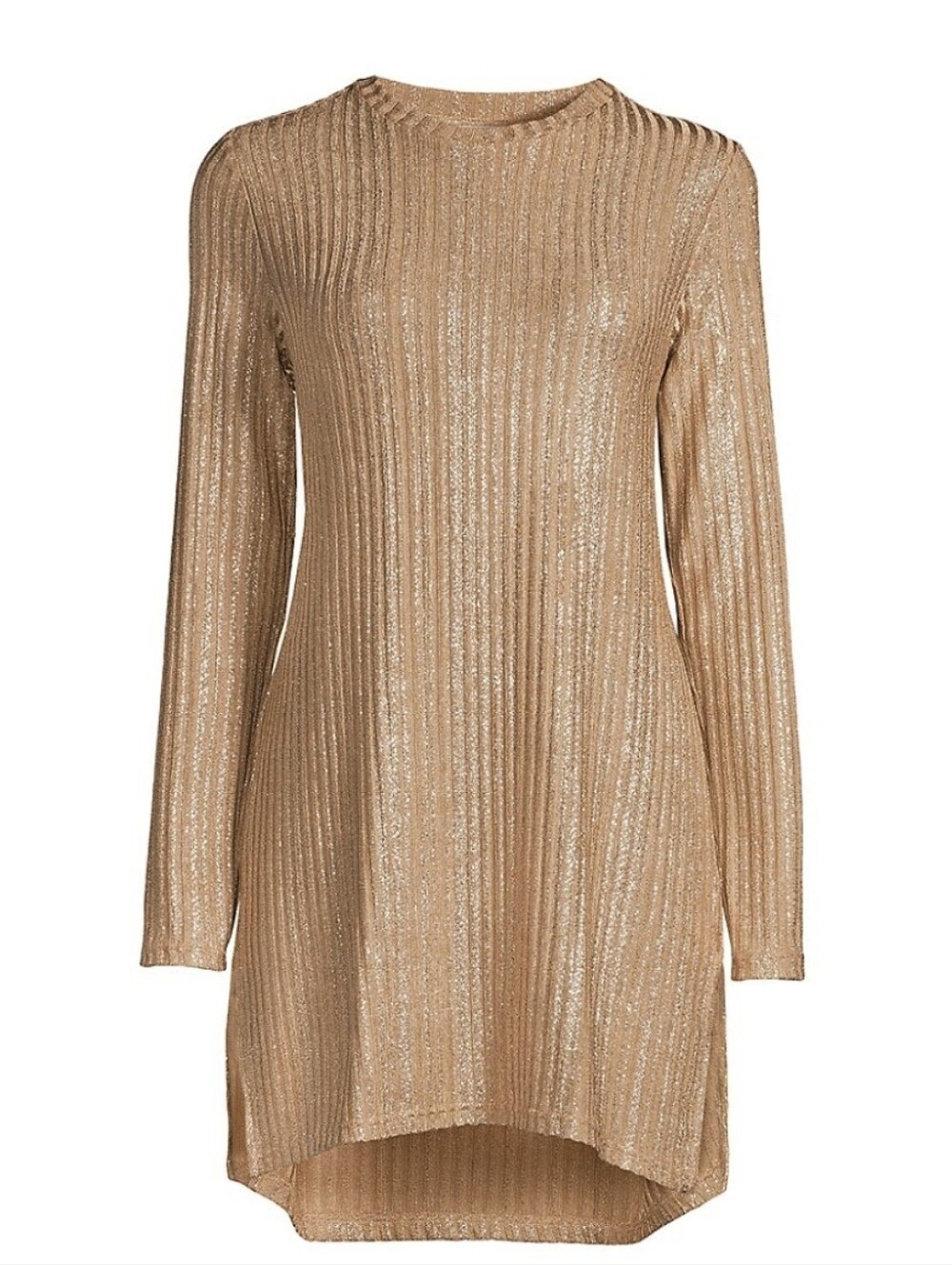 Johnny Was NWT Neutral Gold Shimmer Striped Ribbed Tunic Dress S